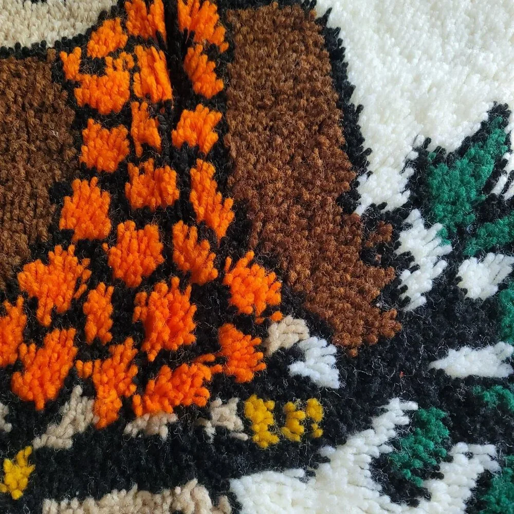 Vintage Owl Latch Hook Wall Hanging Rug 20 x 27.5 Sleeping Owl on Branch